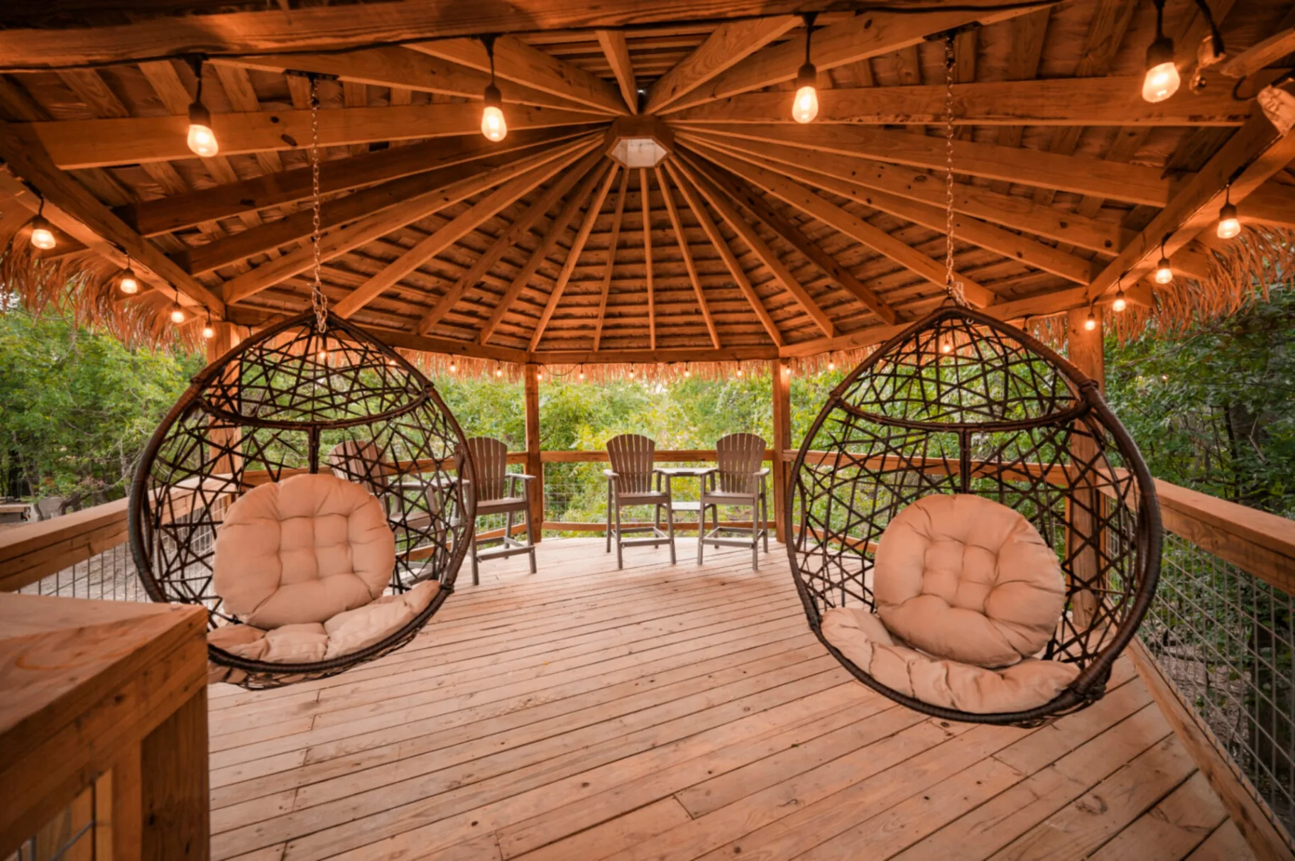 Relaxing swings in the gazebo