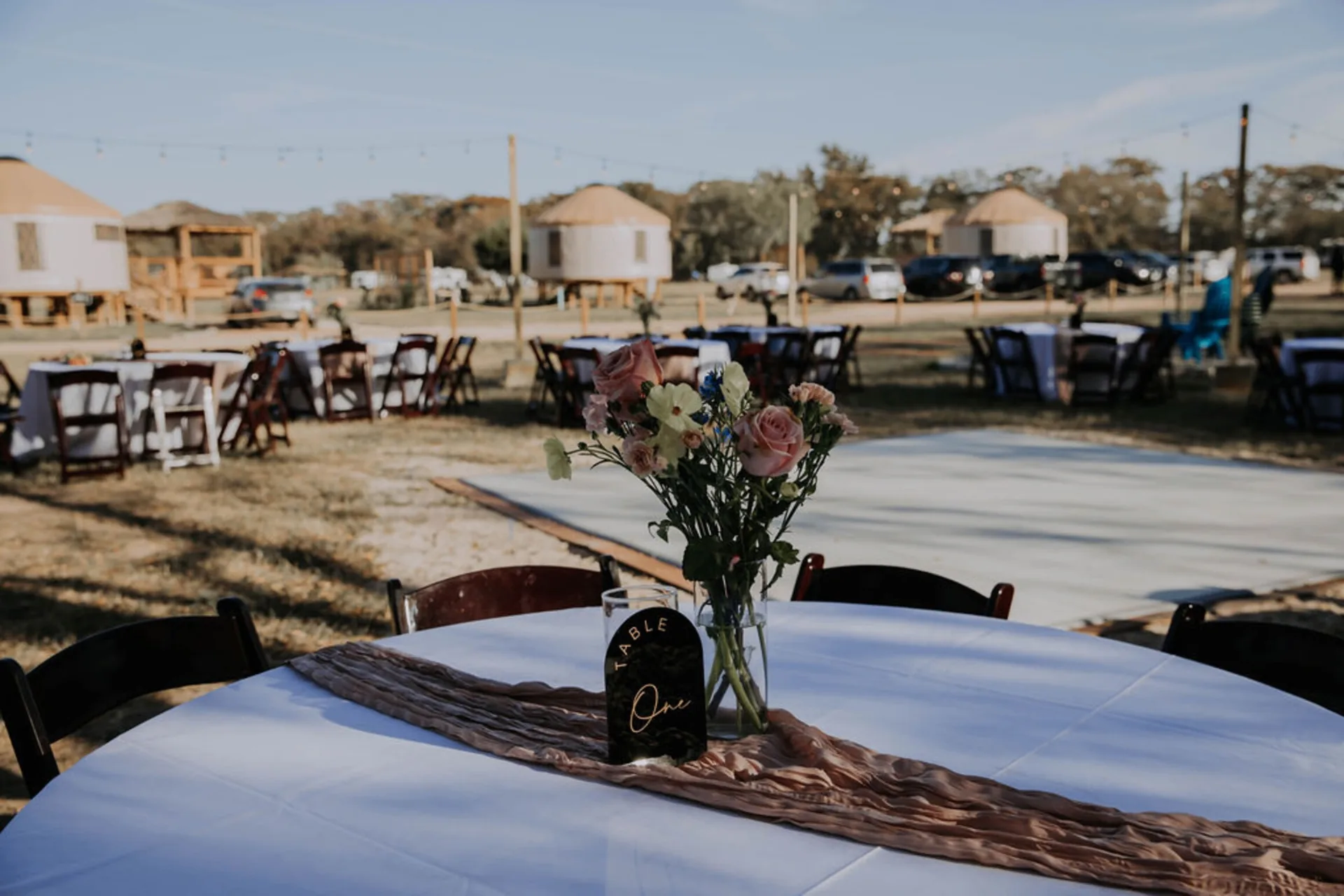 Elegant reception table setup with flowers