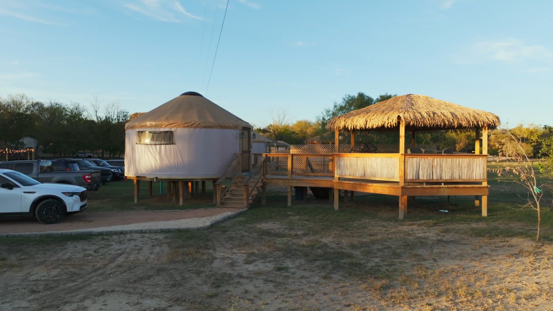 Yurt and gazebo at sunset
